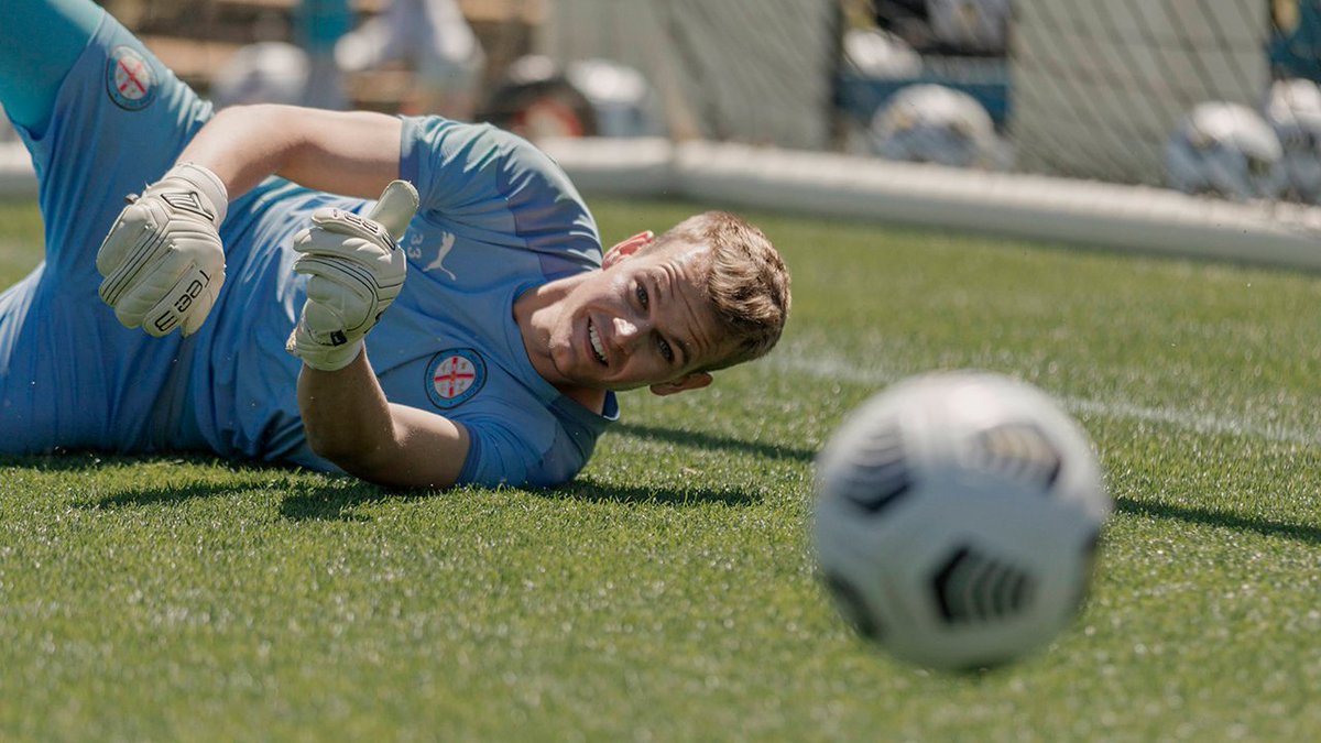 Professional goalkeeper Matt Sutton from Melbourne City FC making a diving save with ElitePro glove