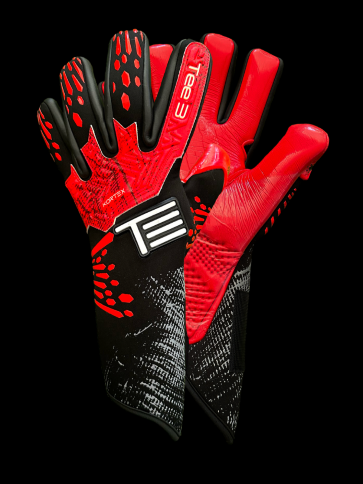 Kortex-R Goalkeeper glove - red and black negative cut glove with German 4mm contact latex and removable wrist strap